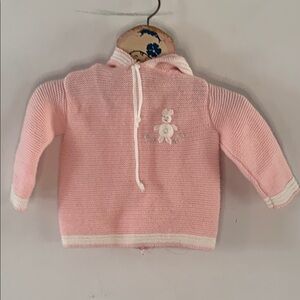 Blue Bird pink and white hooded sweater with fuzzy bunny Size 12 months